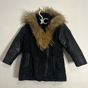 Rudsak Kids Girls Size 7/8 Winter Leather Jacket with Fur